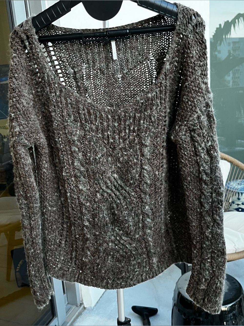Free People Forest Sweater Chunky Boho Wool/Alpaca Size L Cable Knit Oversized - Picture 1 of 9